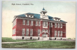 Plainfield Wisconsin~Handcolored~New High School~Young Trees~Nice Belltower