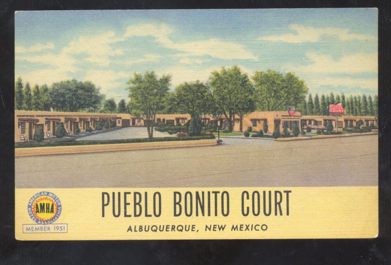 ALBUQUERQUE NEW MEXICO ROUTE 66 PUEBLO BONITO COURT MOTEL VINTAGE POSTCARD