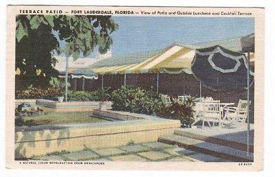 Terrace Patio Lounge Fort Lauderdale Florida 1950 linen postcard