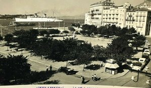 Corfu Greece Aerial View Ships Harbor Hotel (?) Vintage RPPC Postcard Unused