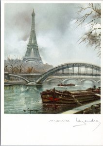 Postcard France Paris The Eiffel Tower and the Seine -- Maurice Legendre