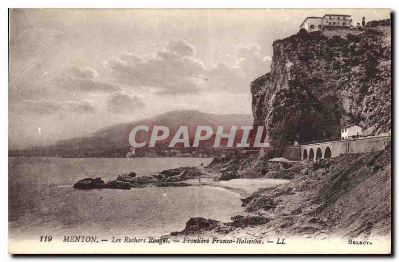 Postcard Old Red Rocks Menton Border Italian Franco