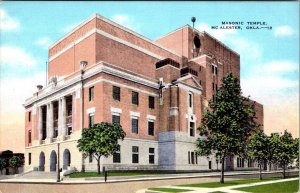 McAlester, OK Oklahoma  MASONIC TEMPLE Masons~Fraternal Order  ca1940's Postcard