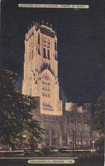 Indiana Indianapolis Scottish Rite Cathedral Tower At Night