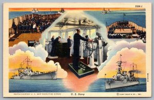 Postcard c1940 United States U.S. Navy Multi View Ships Sailors Linen Unused