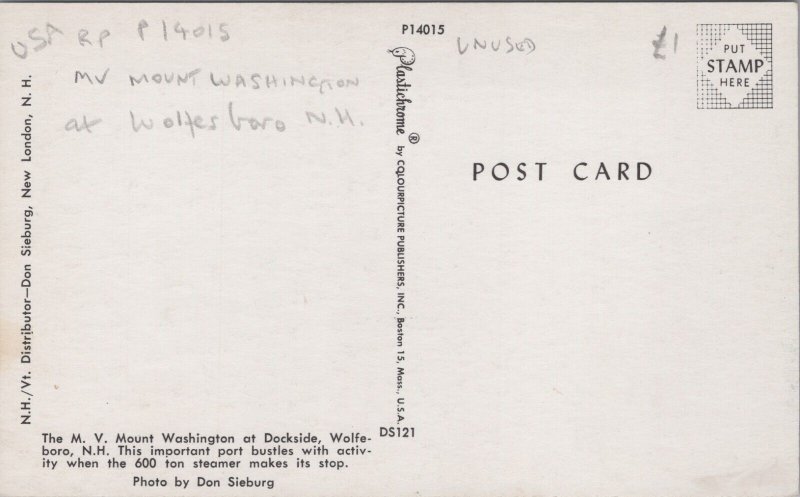 The M.V. Mount Washington At Dockside New Hampshire Vintage Postcard C119