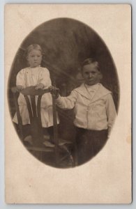 RPPC Precious Victorian Children Portrait Oval Masked Photo c1907 Postcard H29