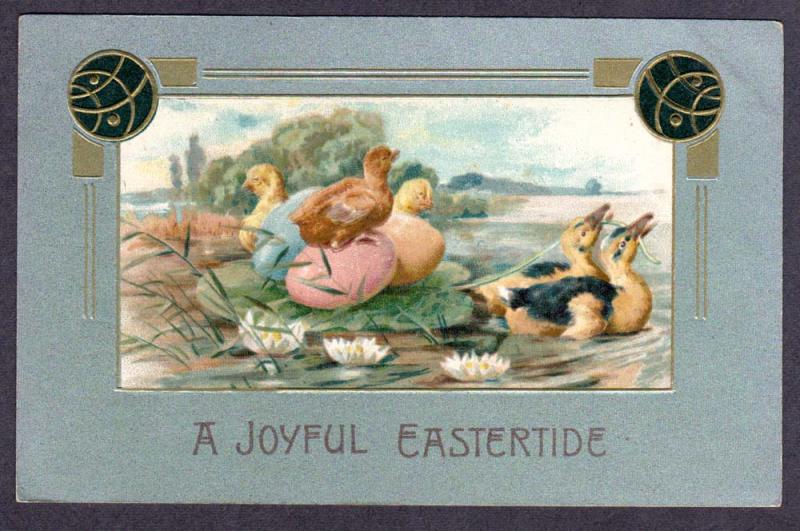 Ducks Pulling Easter Eggs 1900's Near Mint Postcard