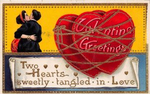 H53/ Valentine's Day Love Holiday Postcard c1910 Gold-Lined Kiss Hearts 18