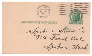 Penny Postcard UX27  1943 Jefferson.  Coeur D'Alene, Idaho