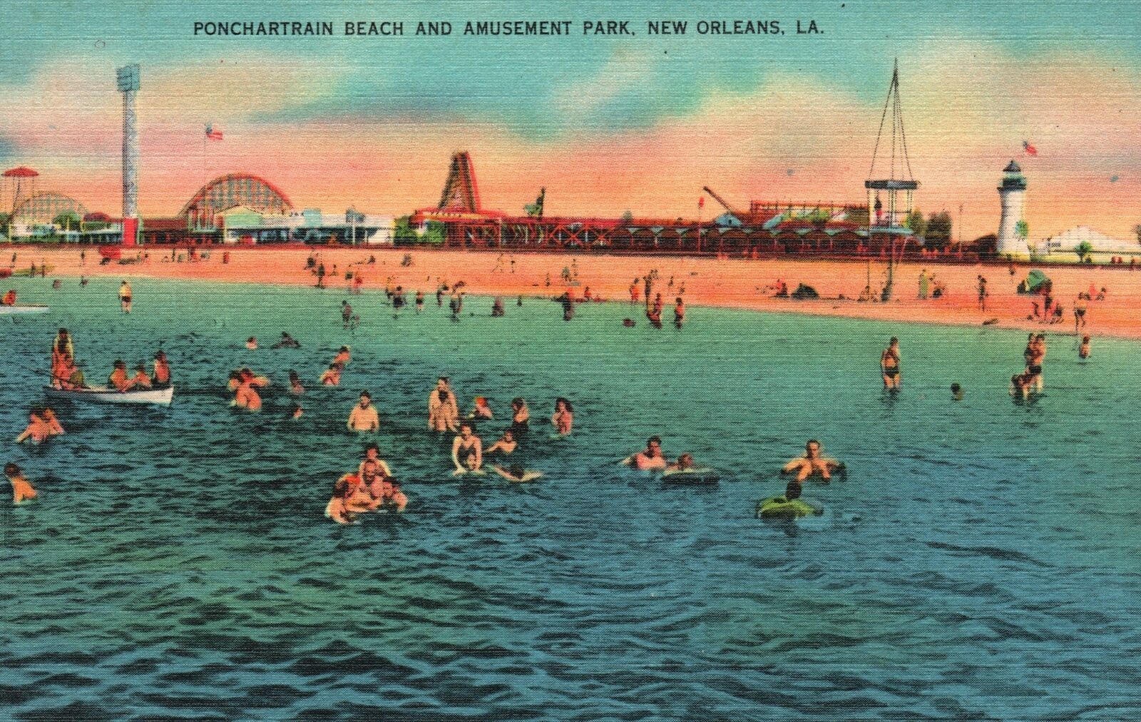 Vintage Postcard 1930s Ponchartrain Beach & Amusement Park New Orleans ...