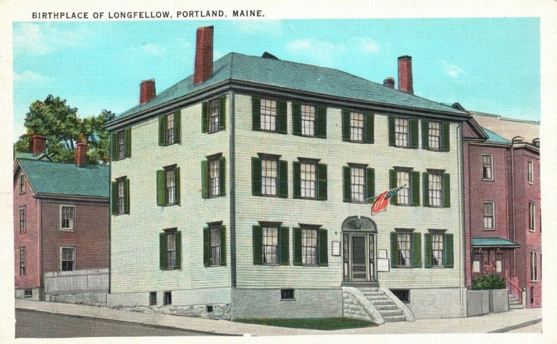 Vintage Postcard Birthplace Of Longfellow Portland Maine ME Chisholm Bros Pub.