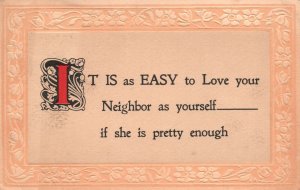 Vintage Postcard 1923 It Is Easy To Love Your Neighbor As Yourself Inspirational