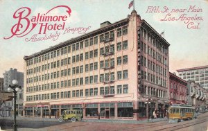 BALTIMORE HOTEL Los Angeles, CA Fifth St. near Main c1910s Vintage Postcard