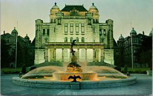 Parliament Buildings & Centennial Fountain Victoria BC Vintage Postcard D84