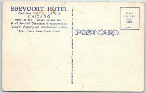 CHICAGO, Illinois IL ~ BREVOORT HOTEL Bar, Lounge Interior c1940s Linen Postcard