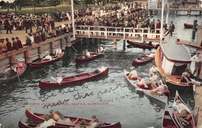 Seattle Washington 1907 Postcard Boating Scene at Lesch's Park 