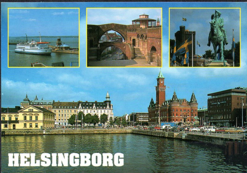 POSTCARD. SWEDEN. HELSINGBORG. The harbor and the town hall.