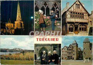 Postcard Modern Brittany Treguier The Cathedral night view