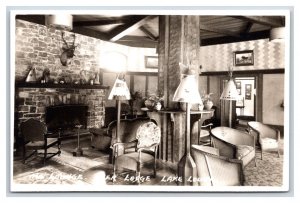 RPPC Deer Lodge Lounge Interior Lake Louise Alberta Canada UNP Postcard S6