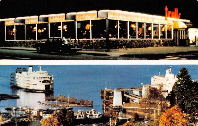 Night View TROLL'S RESTAURANT Horseshoe Bay, BC Roadside Ewart Vintage Postcard