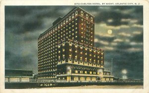 Atlantic City NJ Ritz Carlton Hotel by Night White Border Postcard Unused