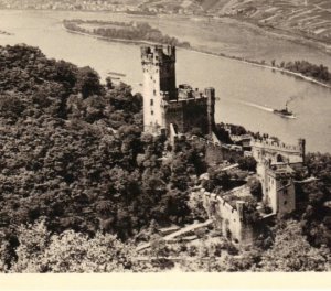 Sepia Burg Niederheimbach Rheinland Castle & Steam Ships on the River Vintage