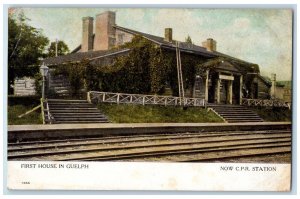 View Of First House In Guelph Now C.P.R. Station Ontario Canada Vintage Postcard 