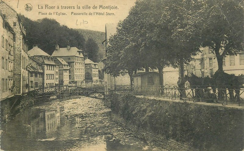 Postcard Belgium Montjoie Roer river scene Passerelle de l'hotel Stern