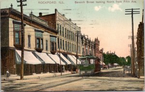Postcard IL Rockford - Seventh St Looking North from Fifth