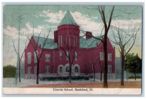 Rockford Illinois Postcard Lincoln School Building Exterior Scene 1931 Vintage
