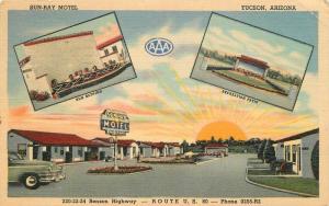 Auto 1949 Sun Ray Motel roadside Tucson Arizona Teich linen postcard 1570