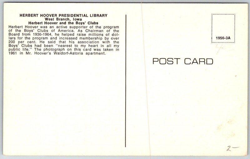 West Branch Iowa 1960s Postcard Herbert Hoover Presidential Library Boys Club