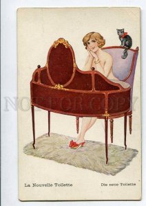 3077281 NUDE BELLE Girl w/ KITTEN near PIER GLASS vintage PC