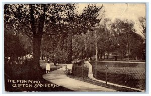 1910 Fish Pond Clifton Springs New York NY, Children Stroller Scene Postcard