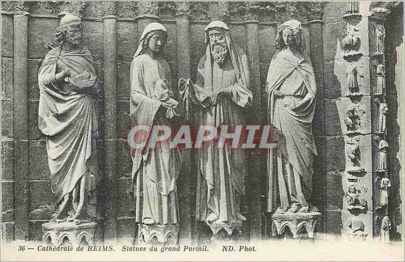 Old Postcard Cathedral of Reims Statues of the Grand Portal