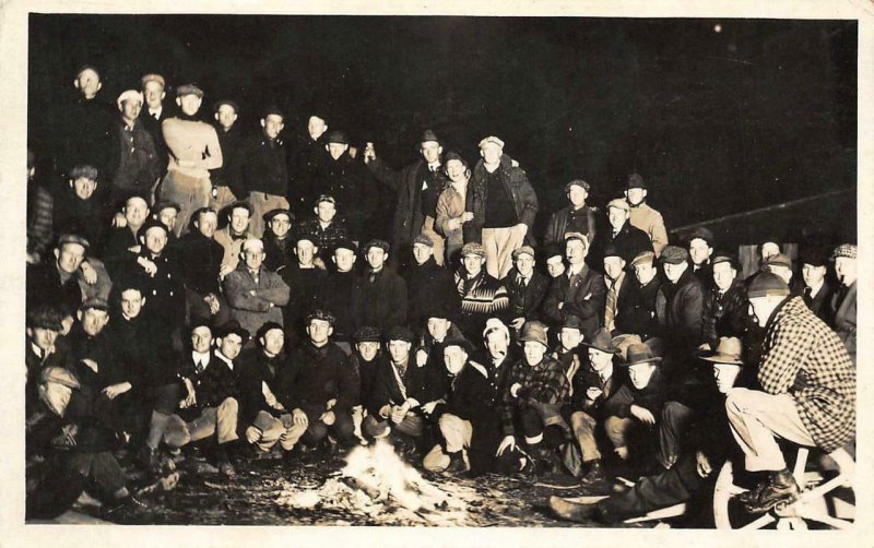 RPPC College Students Campfire Camping Group Photo c1910s Vintage Postcard 