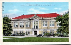 Postcard Indiana Lafayette Old Cars Parked at Library Purdue University 1941 K98