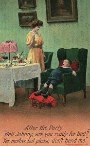 Vintage Postcard 1909 Comic After the Party Well Johnny Ready for Bed Yes Mother