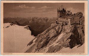 c1930s Zugspitze Germany Postcard Munchner Haus Observatory Mountain Peak Alps