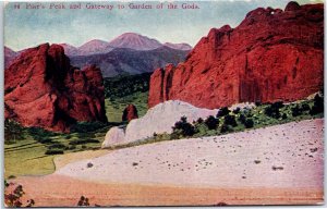 VINTAGE POSTCARD PIKES PEAK AND GATEWAY TO THE GARDEN OF THE GODS c. 1910