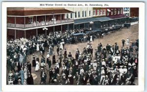 ST. PETERSBURG, Florida  FL   Mid Winter Crowd  CENTRAL AVENUE ca1920s  Postcard