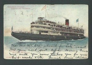 1906 PPC Whale Back Steamer Christopher Columbus En Route Between Chicago &----