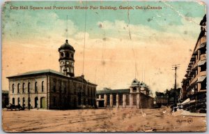 Postcard Guelph Ontario City Hall Square Provincial Winter Fair Building *as is*