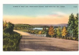 Trout Lake, Trans Canada Highway, Near North Bay, ON, Vintage Linen Postcard