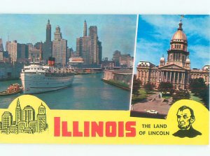 Pre-1980 LAND OF ABRAHAM LINCOLN -TWO VIEWS Springfield & Chicago IL AE5884