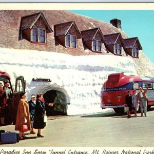 c1950s Washington Mt Rainier Park Paradise Inn Snow Tunnel Tour Bus Chrome A145