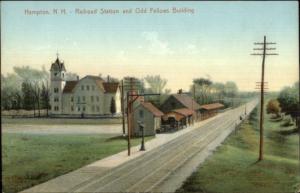 Hampton NH RR Train Station Odd Fellows Bldg c1910 Postcard 