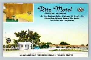Little Rock AR- Arkansas, Ritz Motel, Panoramic View Advertising Chrome Postcard