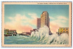 1938 The Great Seawall Protecting Galveston Texas TX Vintage Postcard 